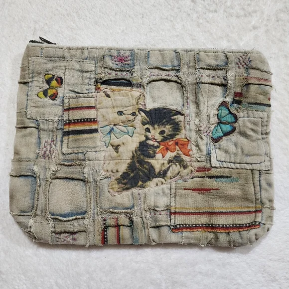 Magnolia Pearl Kitten Me Zip Pouch boho Handbag Makeup bag Faded Indigo - Picture 5 of 7